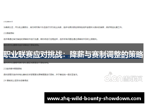 职业联赛应对挑战：降薪与赛制调整的策略