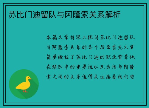苏比门迪留队与阿隆索关系解析